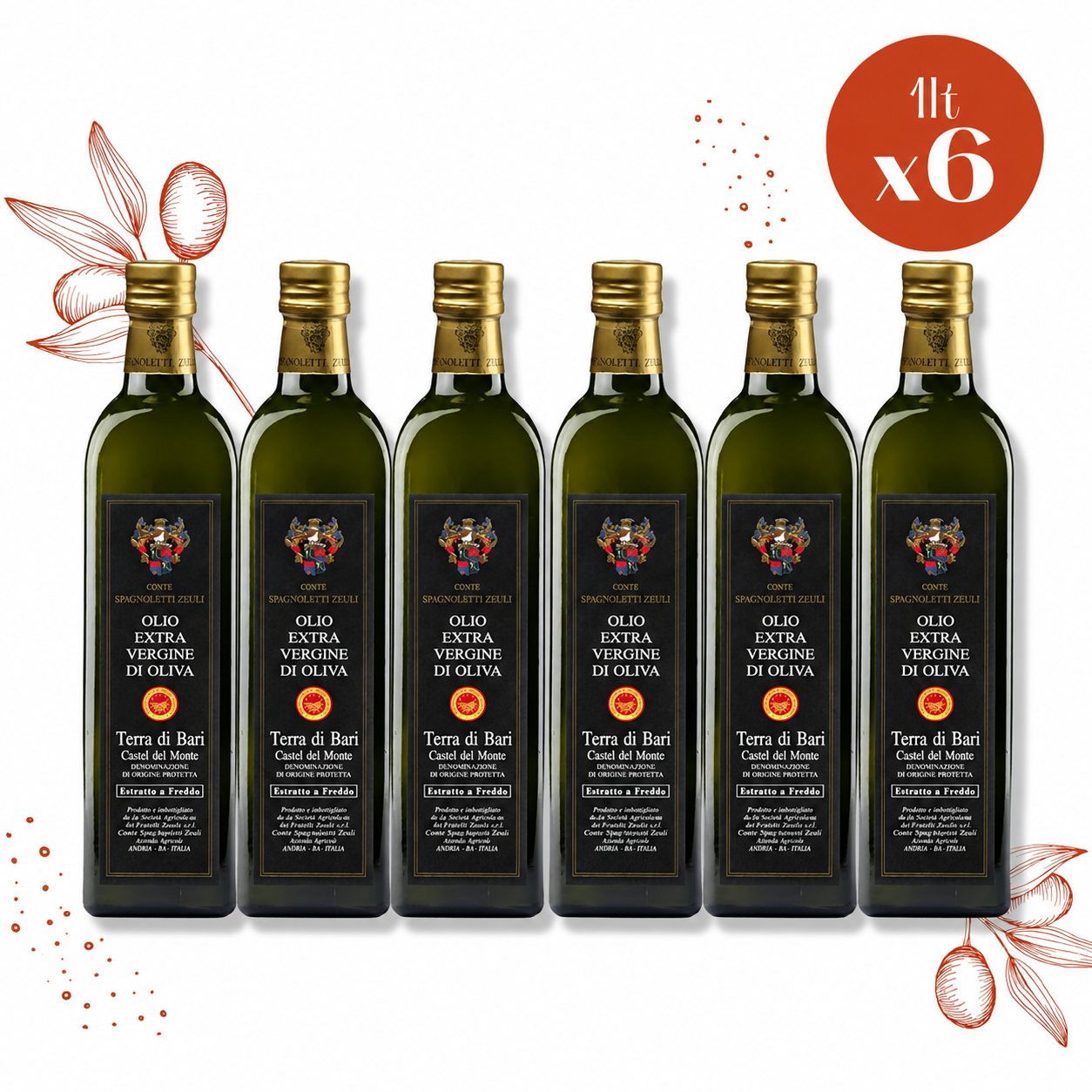 6 bottiglie da 1 L Olio Extravergine di Oliva DOP Camp. 2025-26